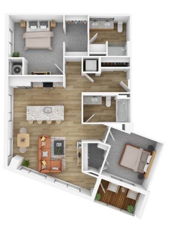 Floor plan for 2 beds, 2 baths, 1092 sqft